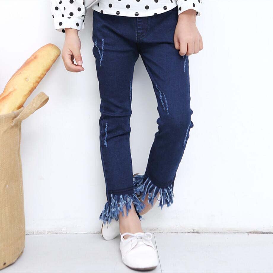 Børn jeans piger efterår forår bomuld denim bukser baby piger casual frynser bukser børn denim outwear 3-11y børn outwear: 11