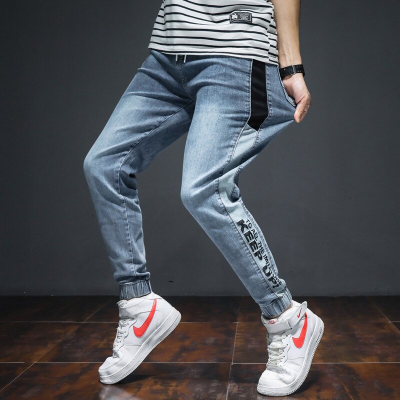 7XL Jeans Streetwear de los hombres pantalones vaqueros vaquero Color azul pantalones Harem Hombre de empalme de estilo japonés Joggers de Hip Hop pantalones vaqueros