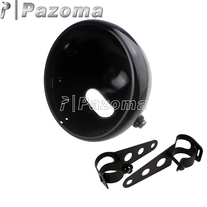 7 Inch Matte Black Motorcycle Headlamp Shell w/ Bracket 7" Round Headlight Housing Bucket For Harley Cafe Racer Chopper Bobber: Gloss black