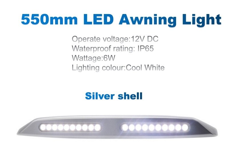 Exteriör led markis lampor  dc 12v veranda annex vägglampa bar för rvs husbil husvagn släp off road cool vit: Silverskal