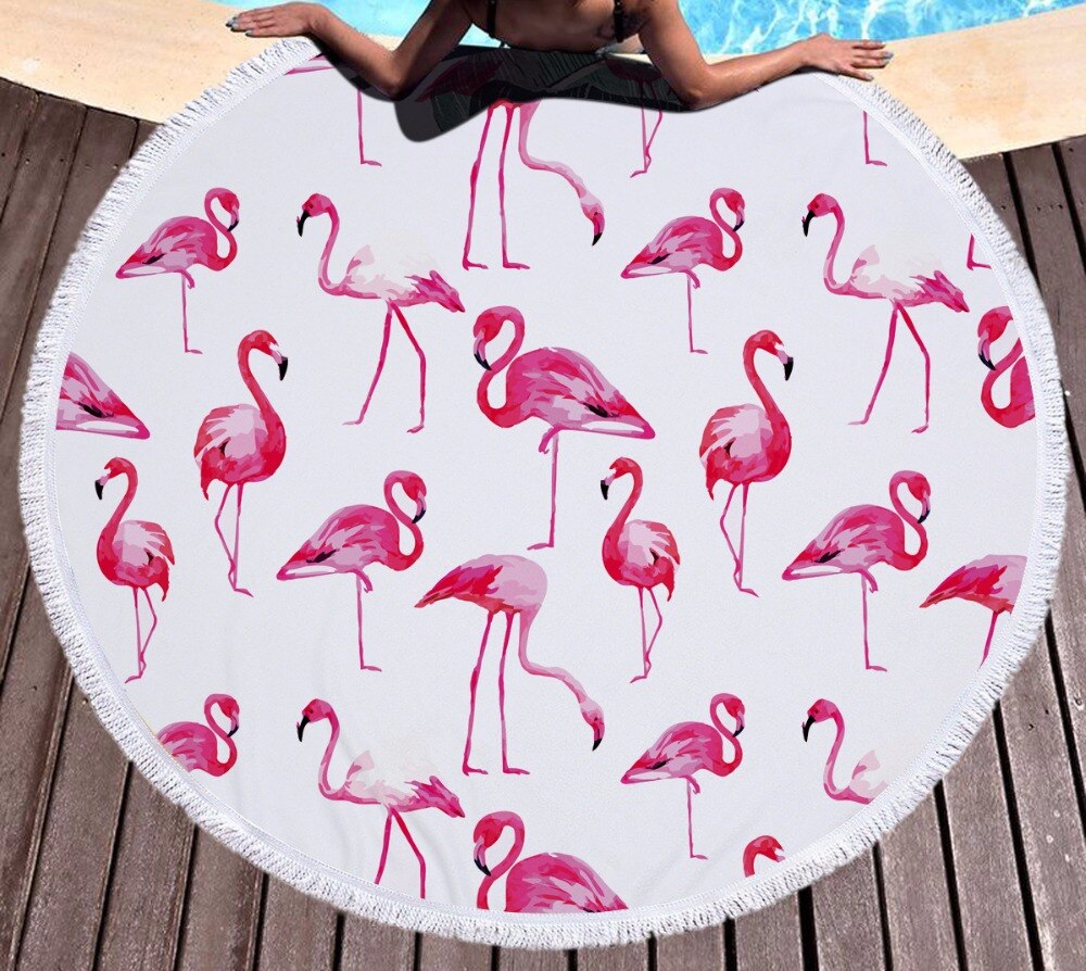 YOYIHOME Flamingo Microfiber Ronde Grote Strandlaken met Kwastje Bohemian Picknick Yoga Mat