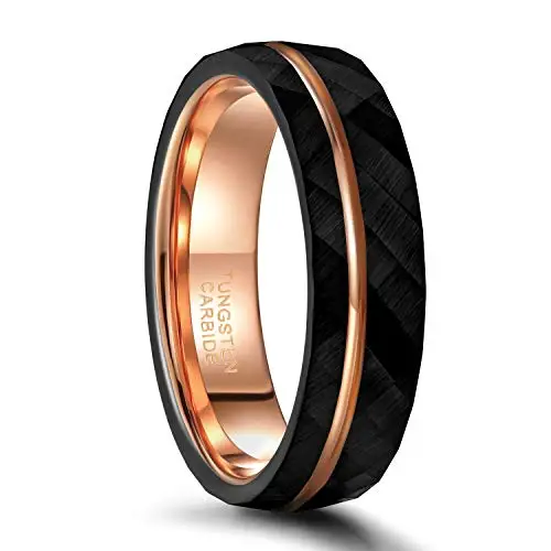 Tigrade 4Mm 6Mm 8Mm Zwart Wolfraam Ringen Voor Mannen Vrouwen Dunne Rose Goud Groef Gehamerd Trouwring Comfort Fit Maat 5-14: 13 / Black