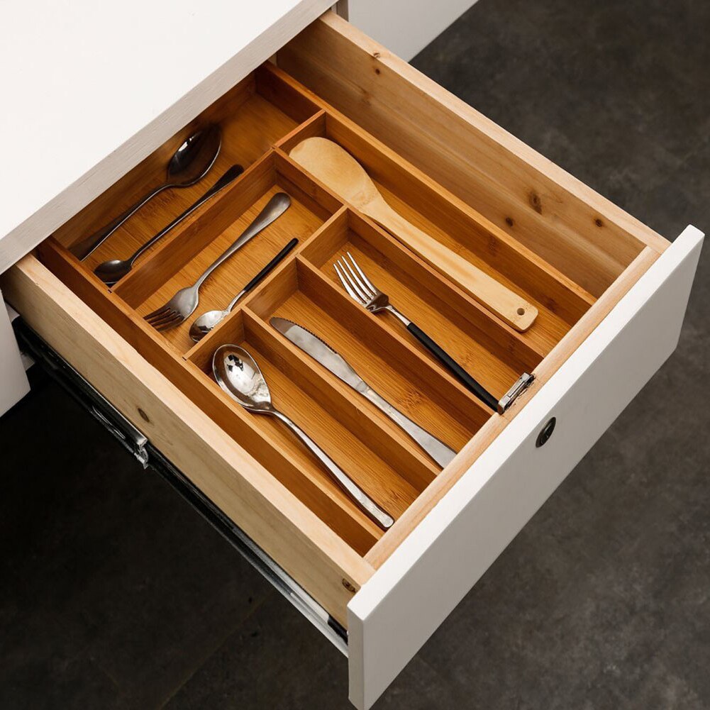 Zilverwerk Organizer, Bamboe Eetstokjes Doosje met Deksel Zilverwerk Organizer, Bamboe Eetstokjes Doosje met Deksel