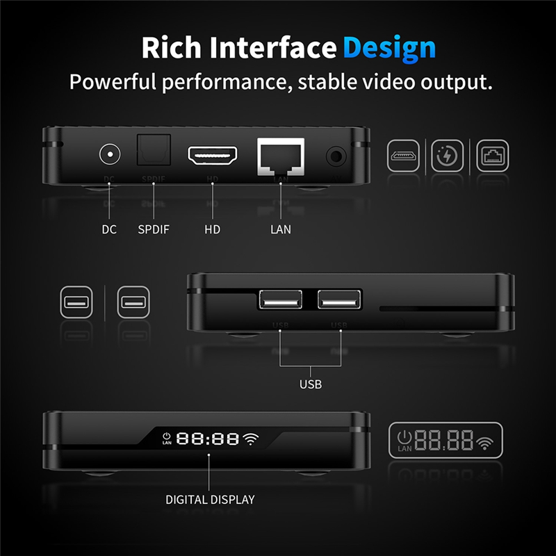 B50B-X5M Android 14 TV Box Voice Control 4K 60Fps Amlogic S905X5M CPU HDR 8K 2.4G 5G Wifi6 BT5.0 1000M Lan Support 3D