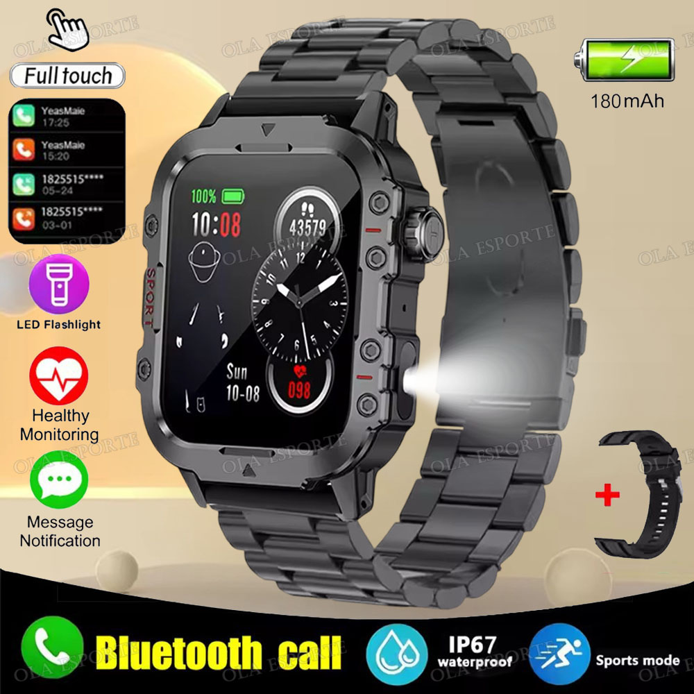 2026 Nuovo smartwatch da esterno con luce a portato Chiamate Bluetooth Attività Monitoraggio del sonno fitness sport Monitoraggio della saluto Orologio intelligente: Grigio