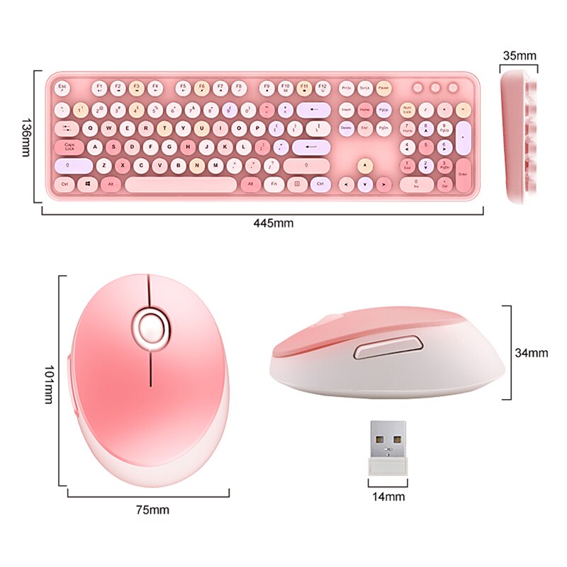 Bluetooth Draadloos Toetsenbord Met Muis Gemengde Kleur Ronde Keycap Plastic Panel Afneembare Key Cap Mobiele Telefoon Computer Toetsenbord