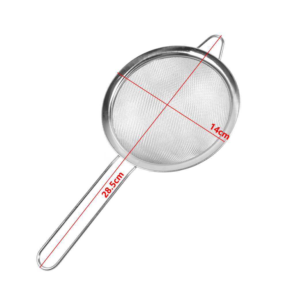 Stainless Steel Fine Mesh Oil Strainer Golden Flour Sifter Sieve Colanders Flour Coffee Mesh Filter Baking Tools Kitchen Bakware: Silver-14CM