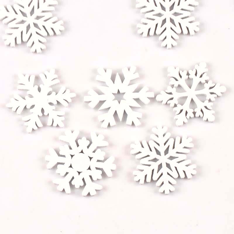 15 Stks/partij Kerst Sneeuwvlok Wit Hout Decoratie Handicraft Diy Ambachten Scrapbooking Houten Ornament Accessoires 35Mm M1782