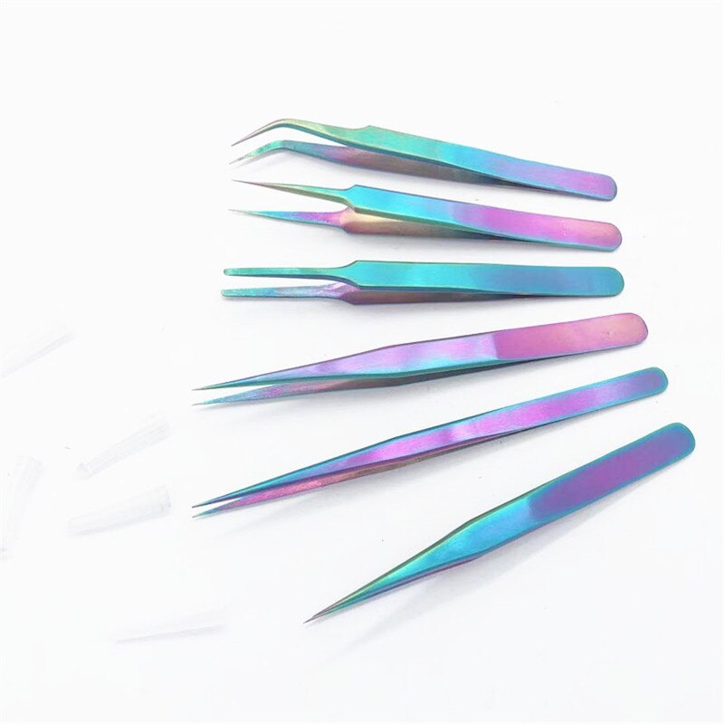 Rainb-Pinzas de acero inoxidable para extensión de pestañas, pinzas para cejas, cortapelos de Clavo recto, color bozal Curvo