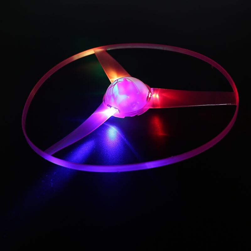 1 Set LED Flashing Plastic Pull String Flying Saucer Propeller Toy Disc Helicopter Kids Luminous Toys (Random Color)