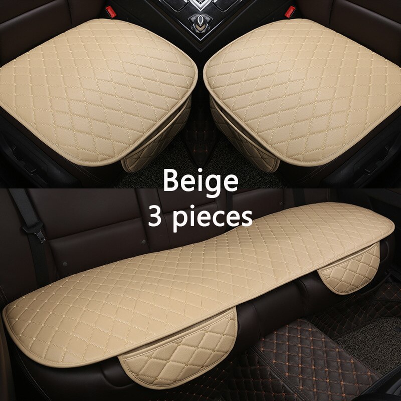 Universal Car Seat Cover PU Leather Auto Cushion Protector Mat Interior Parts For Ford Focus ST RS SE ST170 ST225 ST250 ST300: 3pcs-Beige