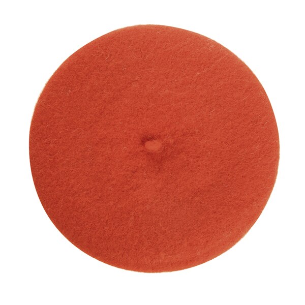 Vinter solid stickad baskermössa för tjej 100%  ull kvinnor elengant benmössa vanlig varm huva fransk basker kvinnlig mjuk målarhatt: Orange