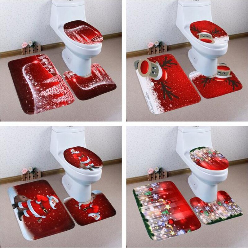 3 stk/sæt julepynt til hjemmet wc-måtte tæppe toiletmåtte badeværelsesmåtte toiletsædebetræk toilettilbehør  bx0517