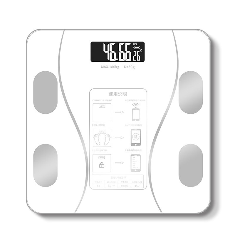 Vægt skala kropsfedt skala smart trådløs digital vægt skala kropssammensætnings analysator med smartphone app bluetooth: Hvid