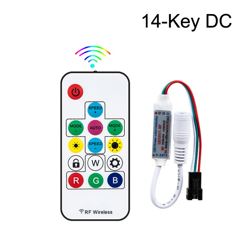 Rf Afstandsbediening 14-Key 17-Key 21-Key Mini 3-Key Draadloze Afstandsbediening Rgb Controller usb Dc 5 V-24 V Voor Led Strip WS2812 WS2811 1903: 14key DC