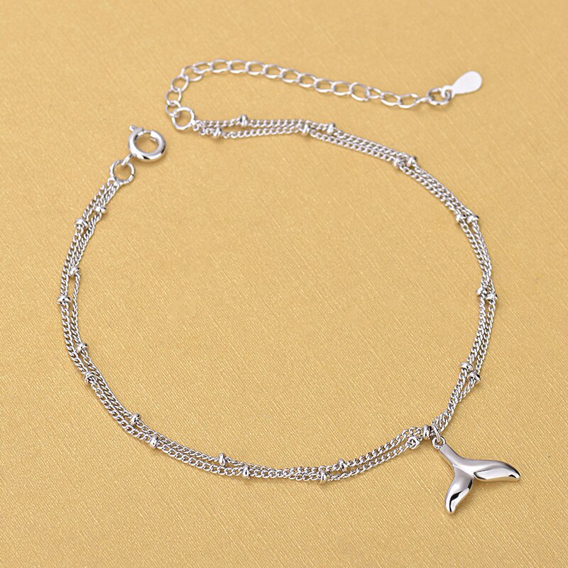 Korean Style 925 Sterling Silver Multi Layer Chain Anklets Fish Tail Charm Anklets Jewelry For