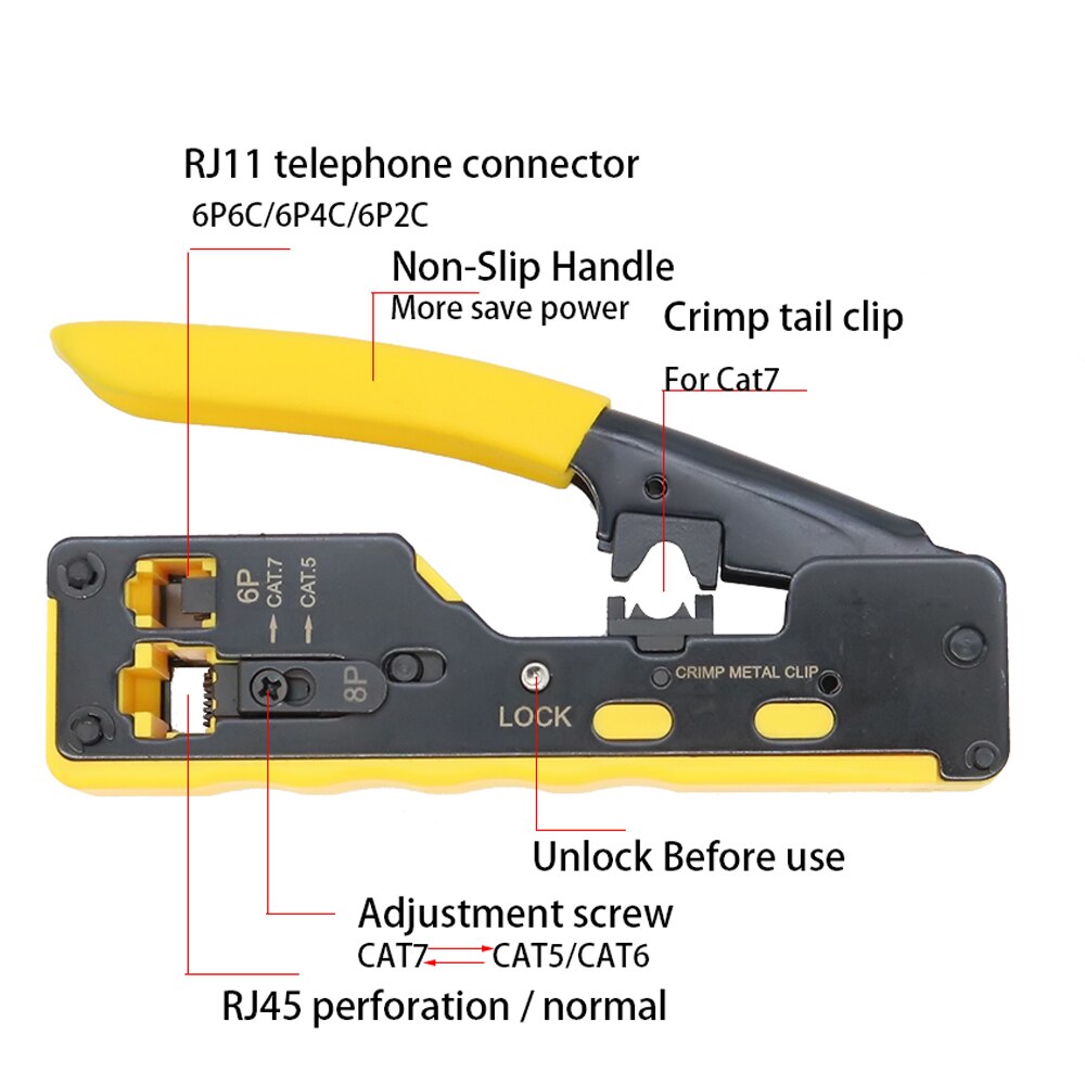 CAT5 CAT6 CAT7 Passeren Crimper Krimpgereedschap Voor Standaard RJ45 RJ12 RJ11 Connectors CAT6a Afgeschermde Modulaire Stekkers