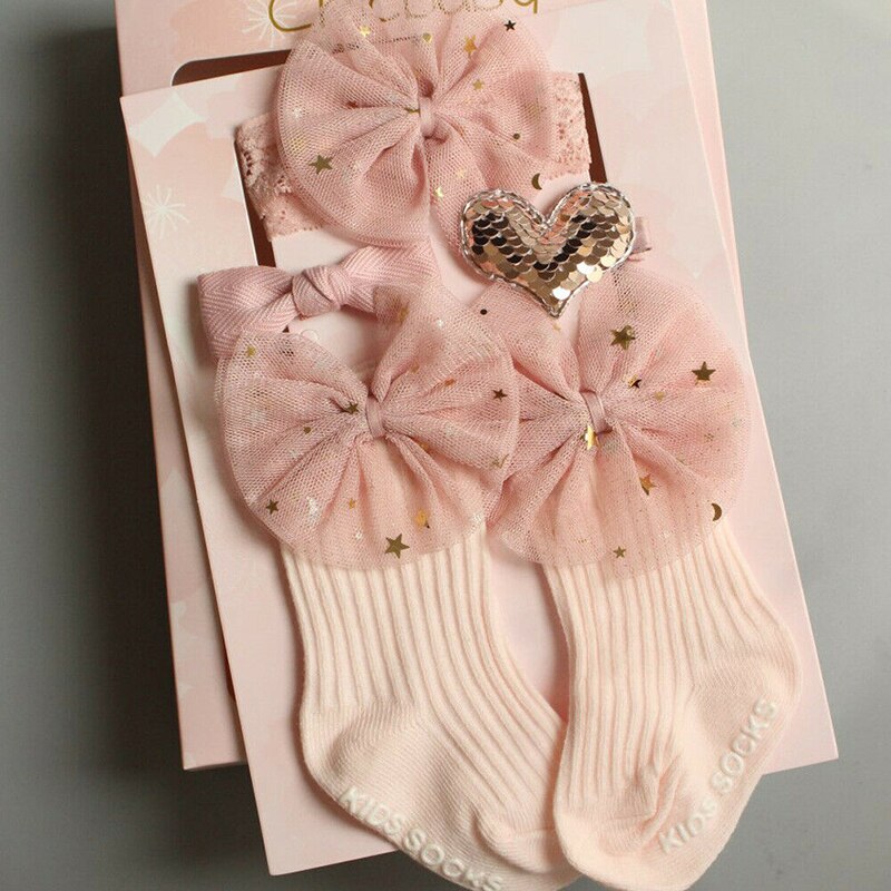 Newborn Baby Socks Headband Set Toddler Kids Crib Ankle Socks Hair Band Bow Hair Clip Set Princess Cute Lovely: G