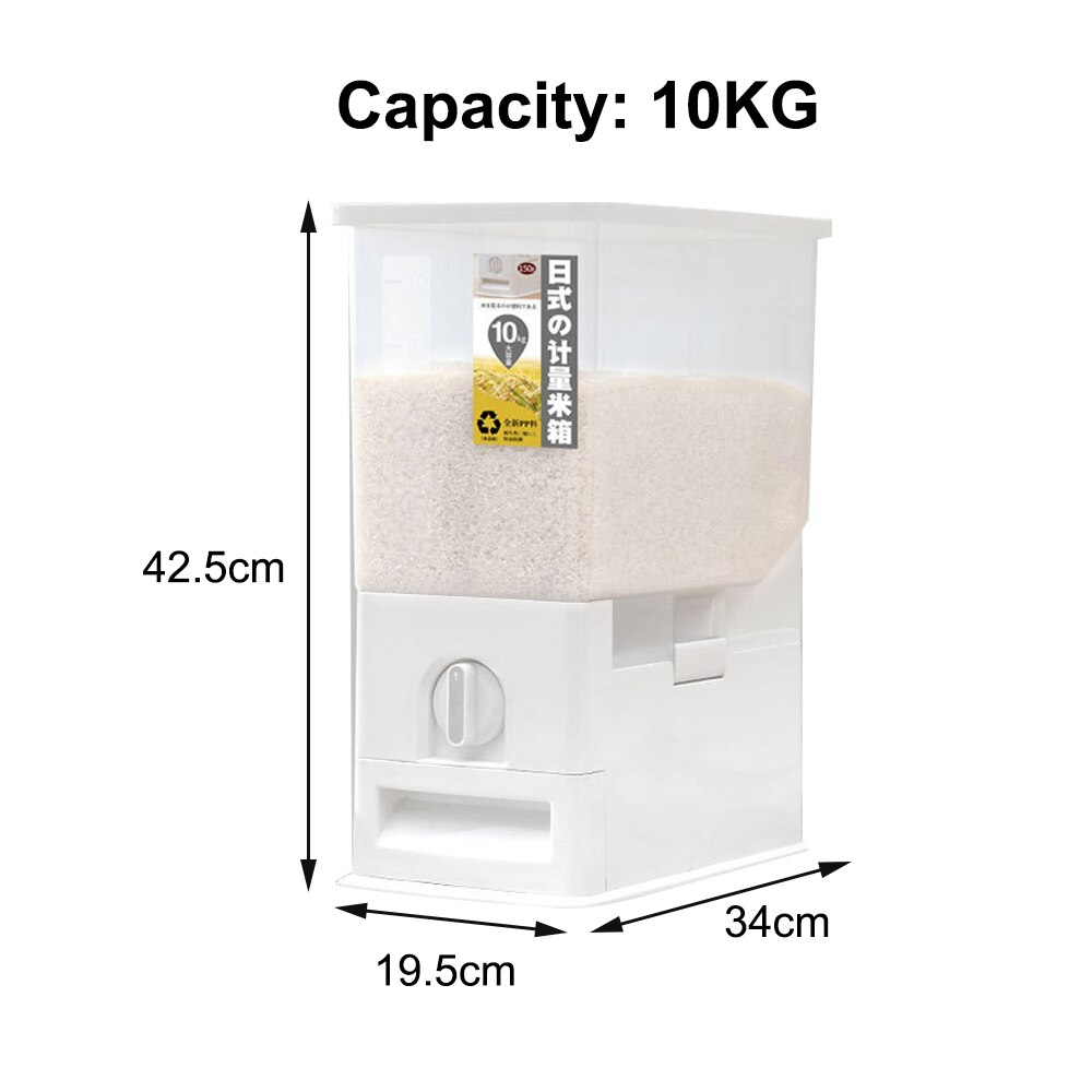 Korn dispenser opbevaringsboks automatisk plast madtank risbeholder organisator måle kop køkken korn opbevaringsdåser: Hvid