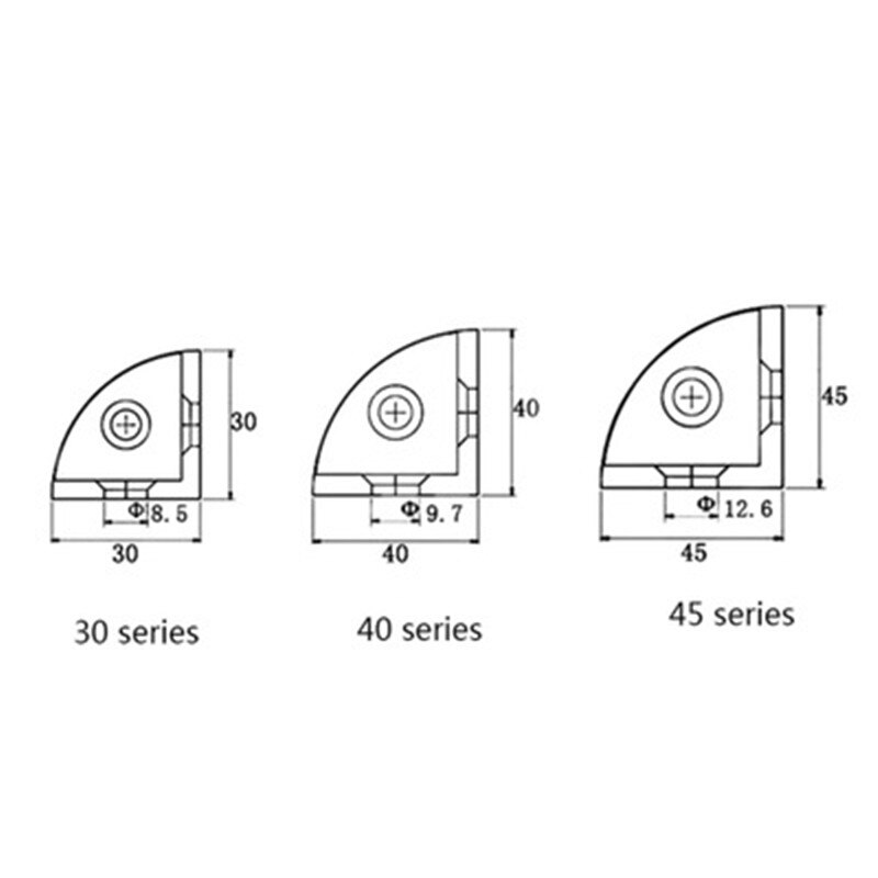 20/30/40/45 serier bue aluminium profil dele med dæksel skjult eu standard 3- vejs hjørne stik 3- dimensionelt beslag