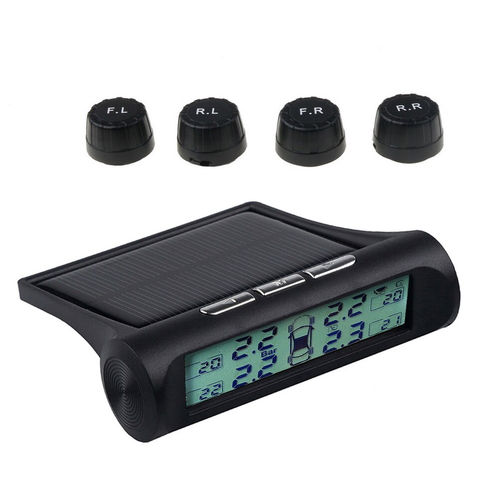 4 alarm function TPMS car tire pressure monitoring system auto wheel air pressure monitor tool sensor car tire pressure tester: Black and White