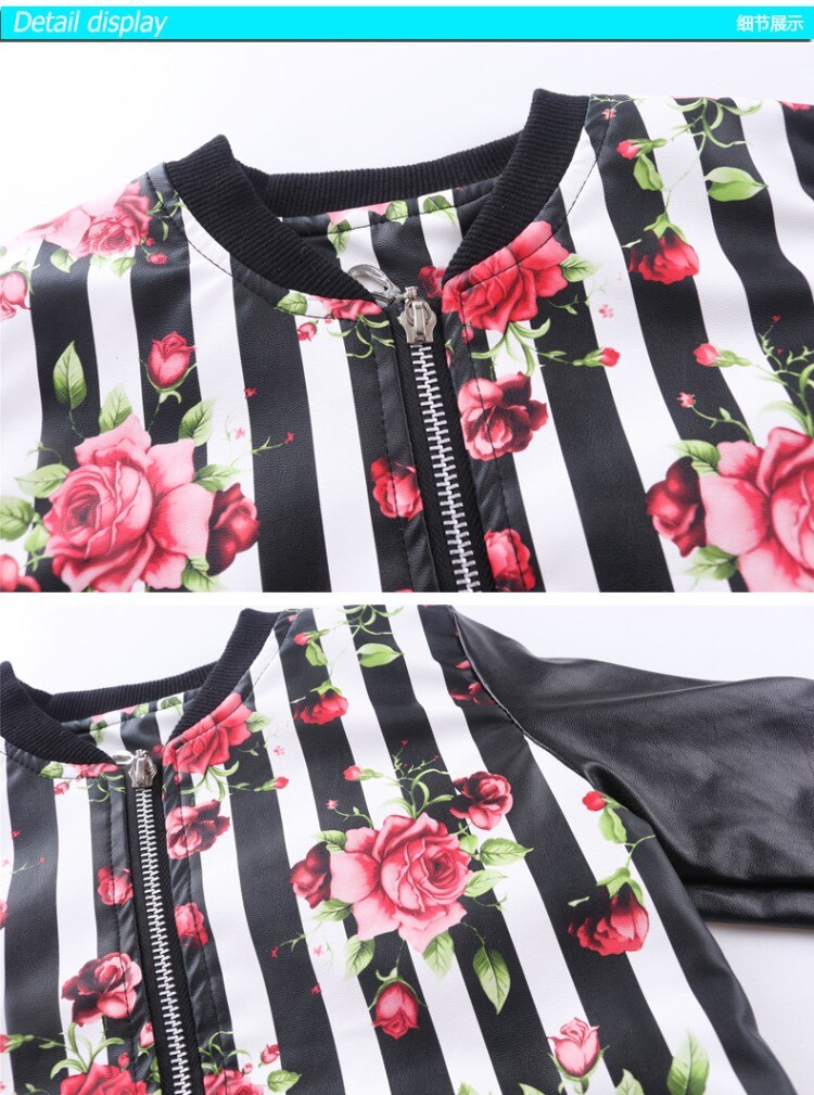 Meisjes Lente Herfst Jas Mode Pu Jassen O-hals Lange Mouw Afdrukken Bloem Camouflage Meisjes Uitloper Meisjes Kleding 3-9
