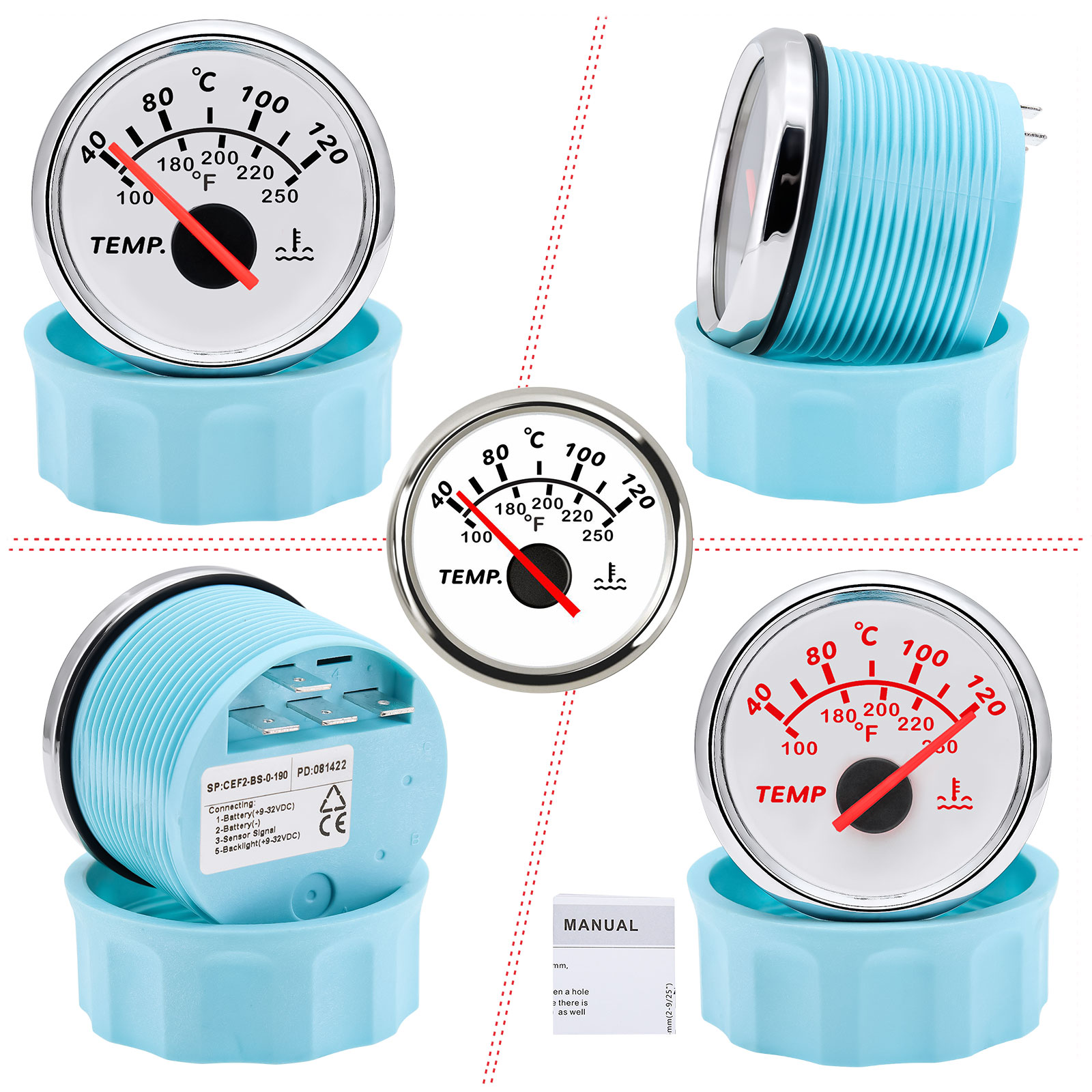 52mm Auto Wassertemperaturanzeige Auto Temperaturanzeige Wassertemperatur Digital Meter + Sensor für Auto LKW Marine Stiefel benutzerdefinierte