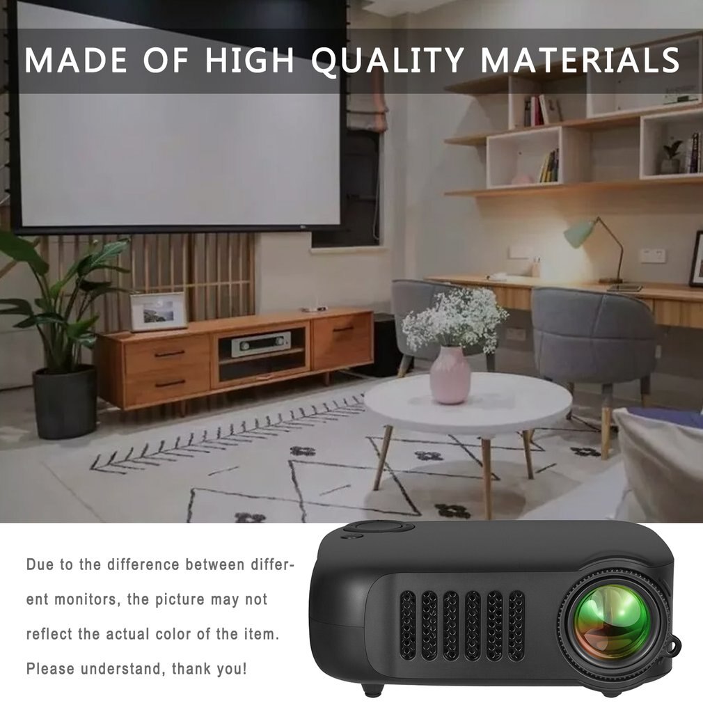 A2000 Home Mini Pico Projector Led Entertainment Support Hd Projector Highlight Optical Lens Multifunctional Interface Black