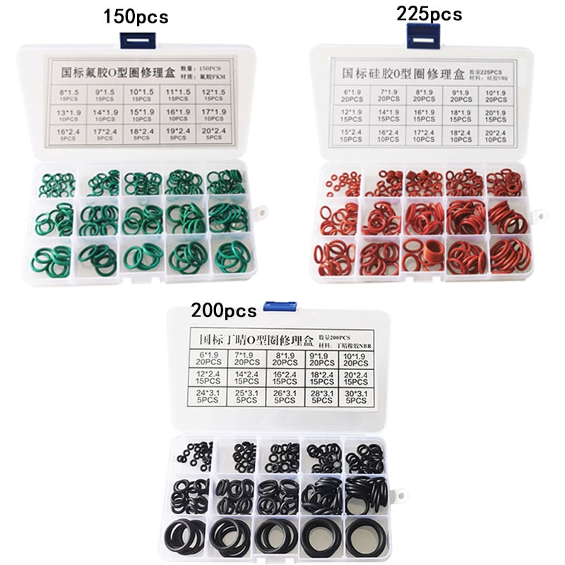 150Pcs/200Pcs/225 Stuks Nbr Afdichting O-Ringen Kit Rubber Ringen Set Nitril Wasmachines Olie slip Pakking Afdichting Silicone O Ring