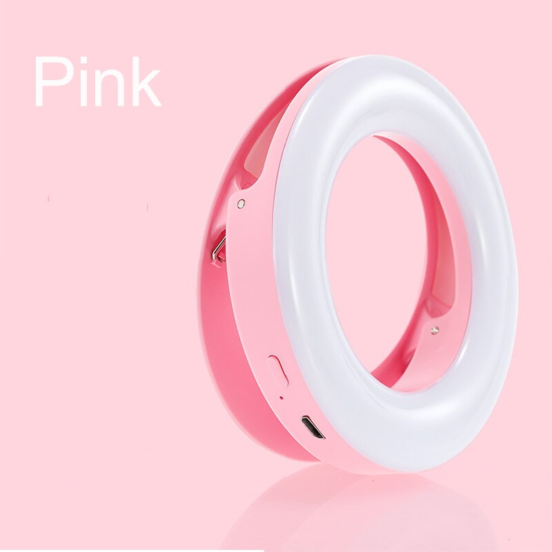 Selfie LED Lamps Selfie Ring Light For iPhone Andriod Supplementary Vlog Ring Light Selfie Fill Light Enhancing USB Charge: Pink