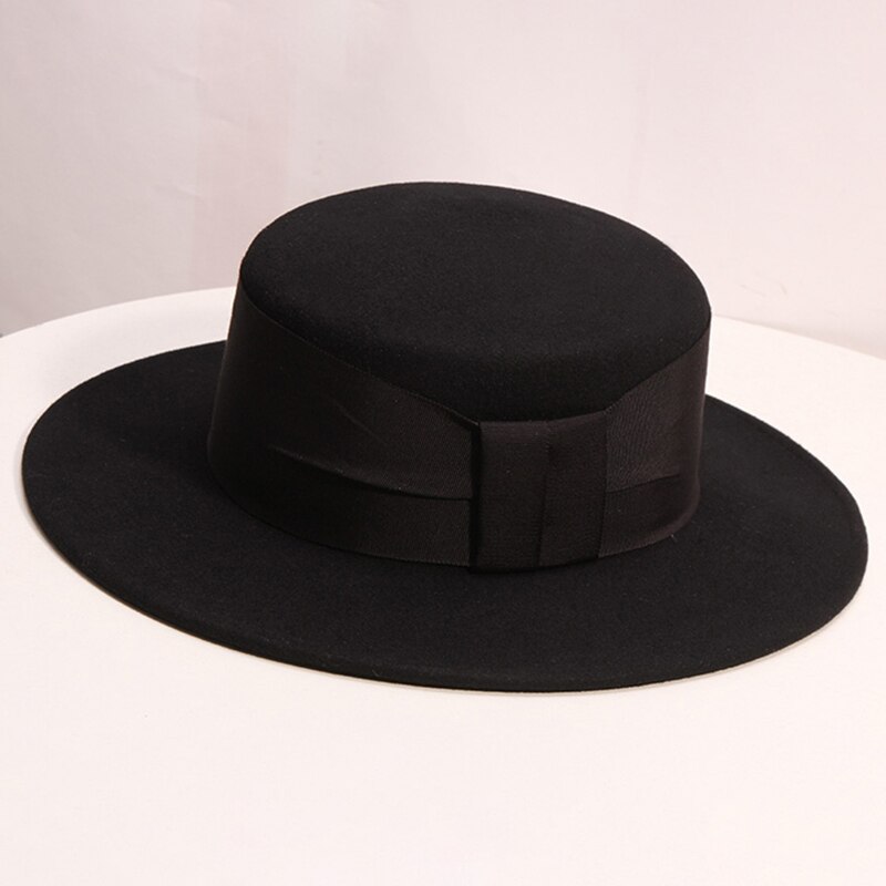 Musta/valkoinen leveä lieri yksinkertainen kirkon derby silinteri panama kiinteä huopa fedora hattu miehille ja naisille 100%  villa silinteri kentucky