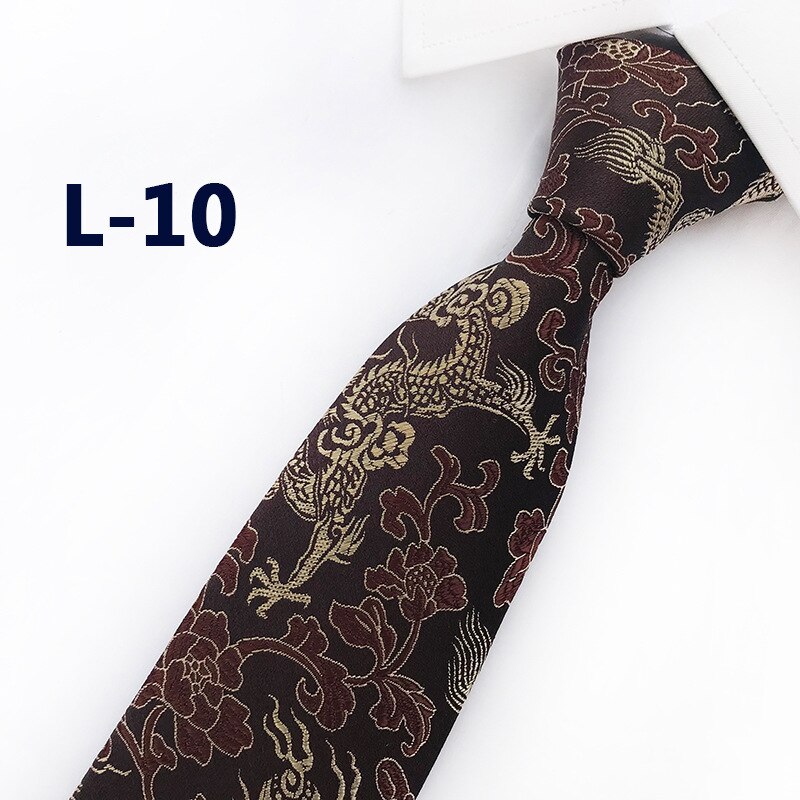 Classic Silk Mens Ties China Mascot Neckties 8cm Chinese Dragon Ties for Men Formal Business Wedding Party Gravata: L-10