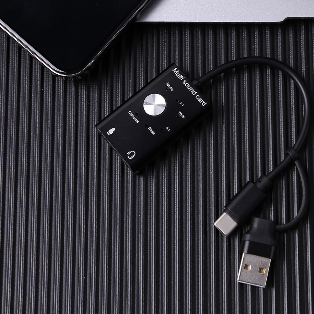 Audio Jack Cable Adapter Switch Volume Drive USB External Adapter 6 Effects USB Sound Card for Laptop Desktop Computer