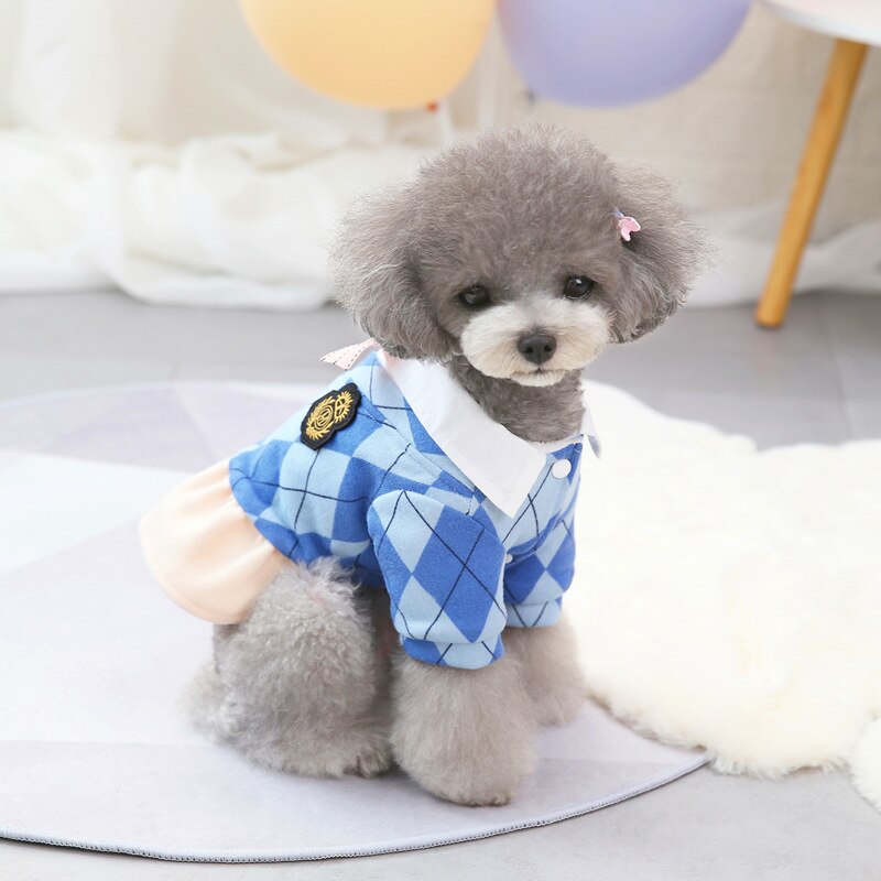 Dog Cat clothes Preppy Style bow plaid parkas Pet Puppy Winter Warm Clothes Apperal for Dogs Cats: blue / XXL