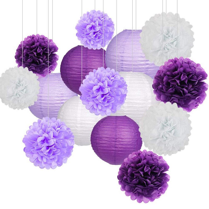 DIY Baby Shower Festival Party Supplies Wedding Birthday Tissue Paper Pom-poms Flower Ball Lanterns Set Decoration: Purple suit