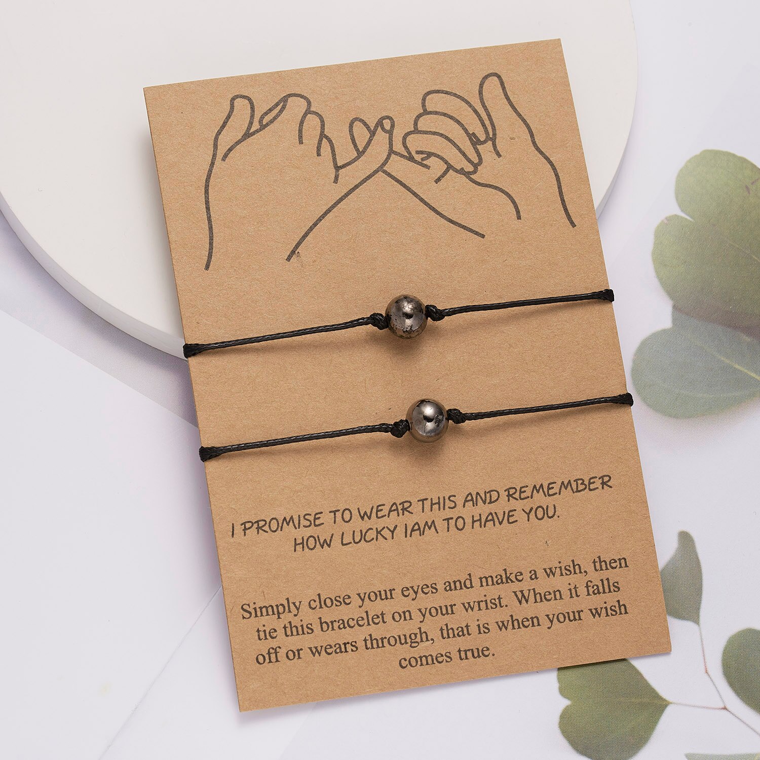 2pcs/set Heart Circle Beads Charm Bracelets For Women Girls Handmade Black Thread Bracelets Jewelry With Card Mother's Day