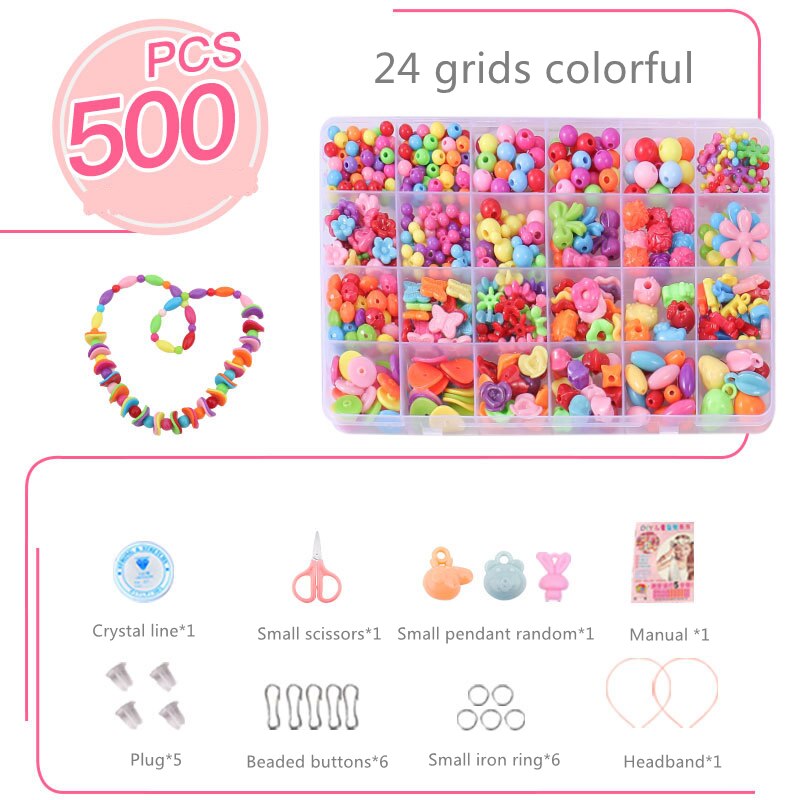 Jouet perlé fait à la main avec ensemble d&#39;accessoires pour enfants, 24 grilles créatives, fabrication de bijoux pour filles, jouets éducatifs, pour enfants: colorful