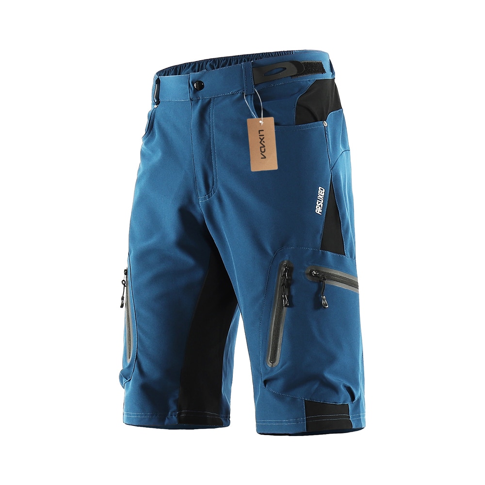 Lixada Bicycle Shorts Baggy Shorts Breathable Cycling Shorts For Men MTB Mountain Bike Shorts with Zippered Pockets: Drak Blue / L
