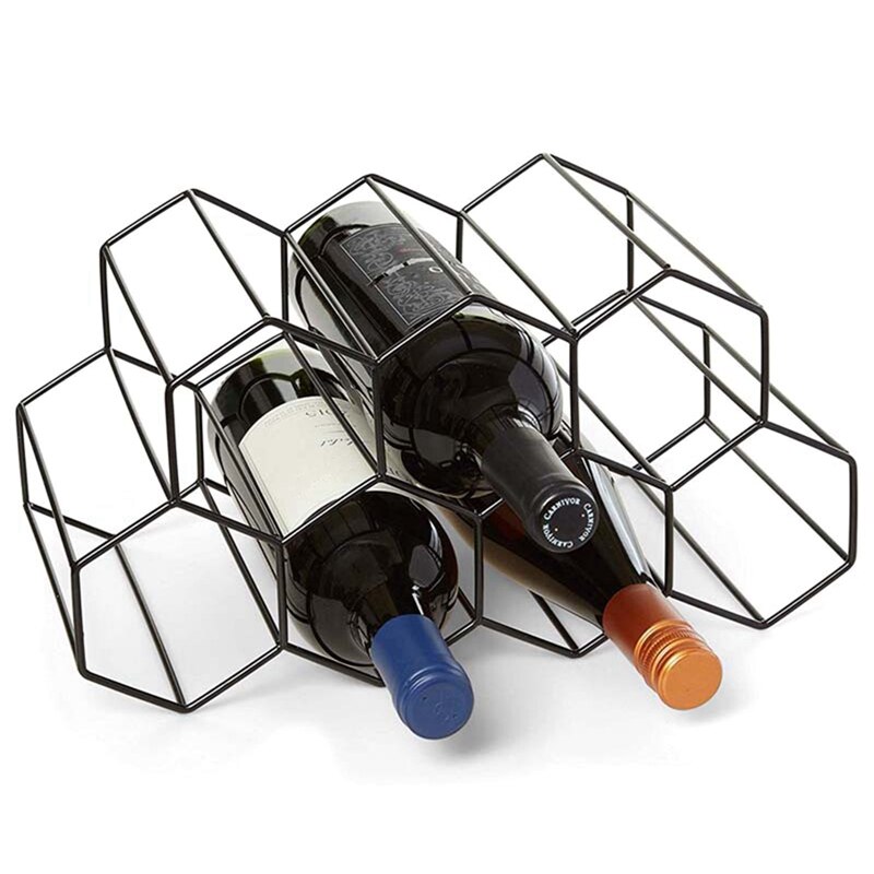Hexagon Wein Gestelle Moderne Flasche Schrank Ständer Halfter Holz Regal Organizer Lagerung Für retro Vitrine: Schwarz