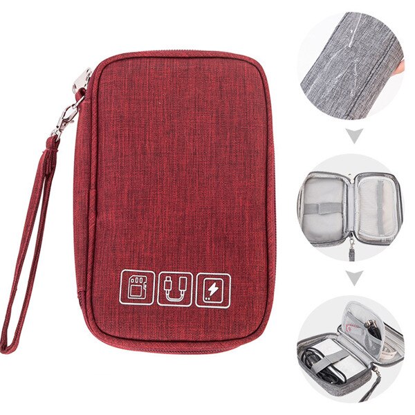 Men Portable Travel Accessory Cable Bag Multi-function Data Cable Charger Storage Bags Digital USB Electronic Gadget Organizer: Burgundy
