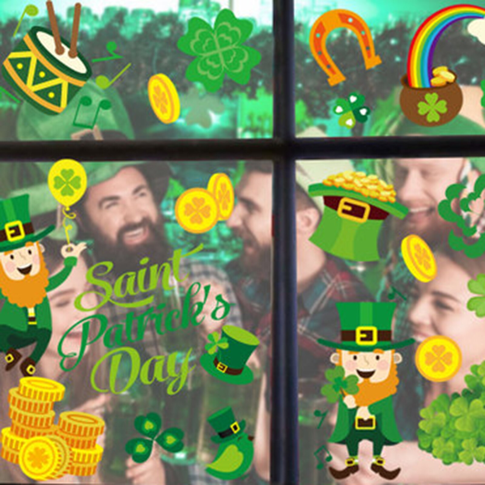 8pcs/Set St Patrick's Day Shamrock Decorations Wall Window Clings Decal Stickers Party Home Ornaments