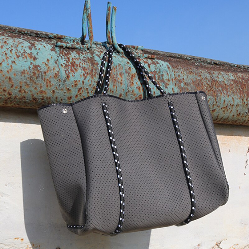 Bolso de neopreno transpirable de lujo, de hombro, gran capacidad, de mano, informal, asa superior, bandoleras, novedad: gray