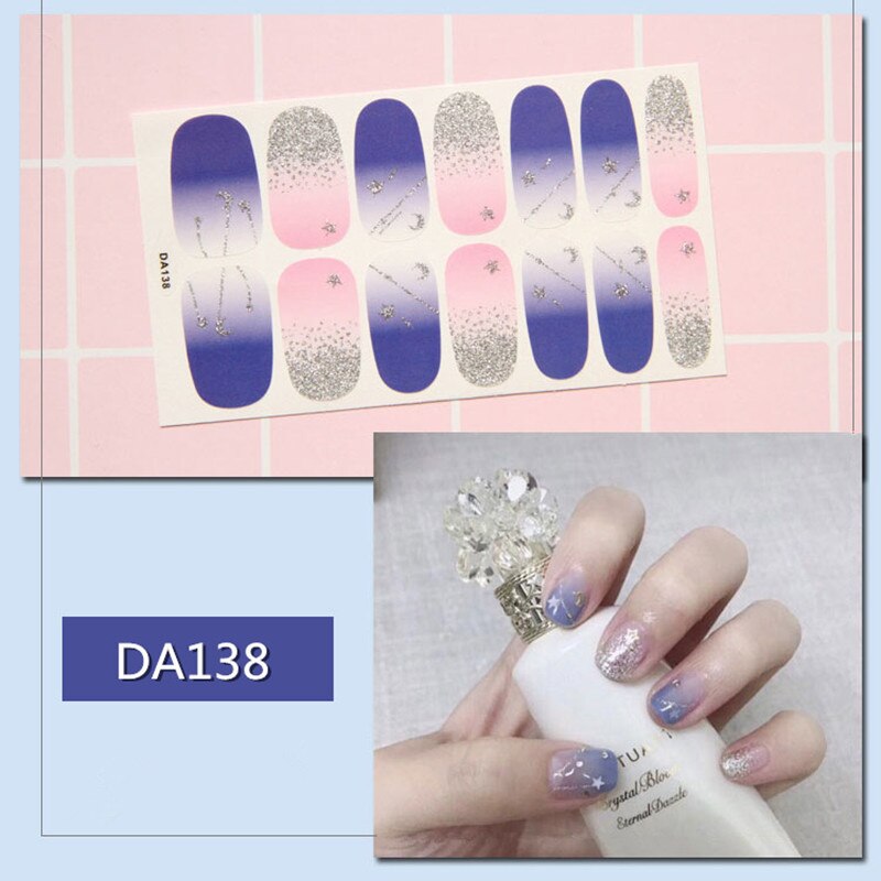 15 Sheets Kleurrijke Nail Art Stickers Decals Volledige Cover Waterdichte Lijm Nail Tips Wraps Manicure Slider Voor Vrouwen