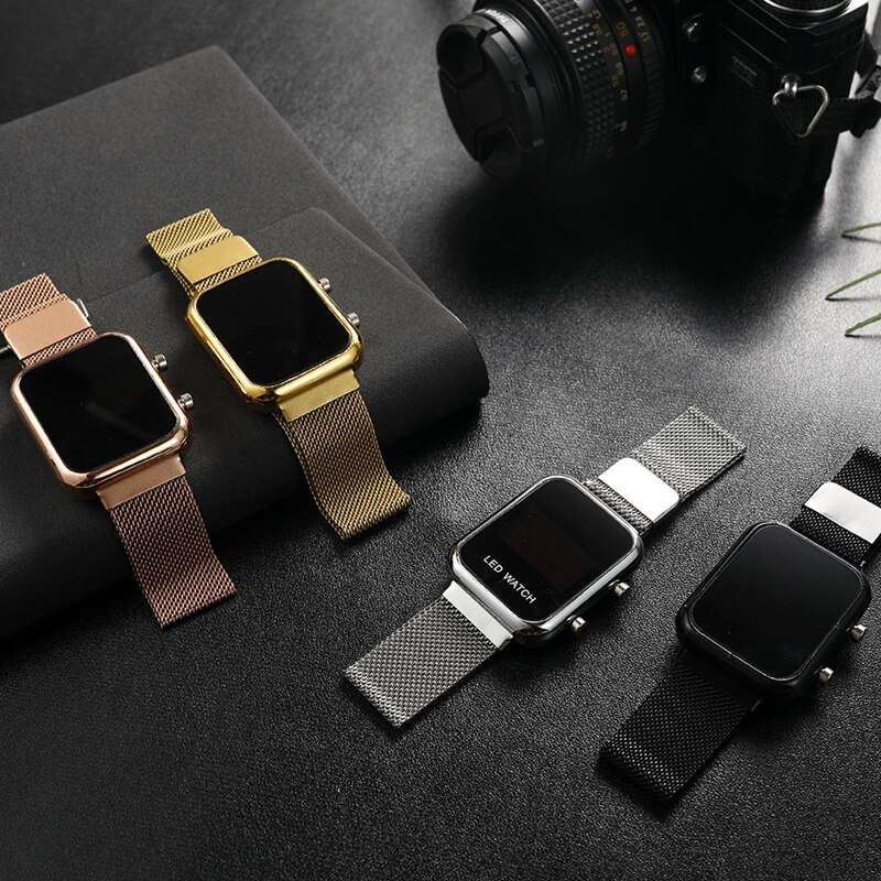 Luksus firkantet urskive kvartsure til kvinder rustfrit stål magnetisk armbånd kjoleur dame armbåndsur relogio feminino