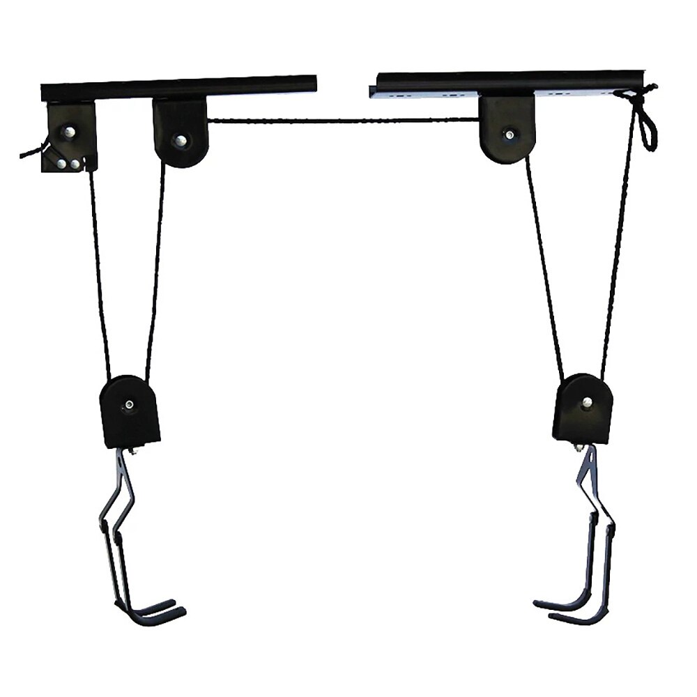 Strong Bike Bicycle Lift Ceiling Mounted Hoist Storage Garage Hanger Pulley Rack MetalLift Assemblies Pulley RackUniversal Black