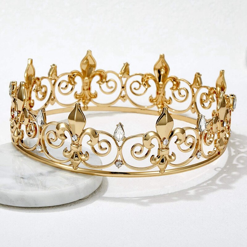 Royal King Crown for Men - Metal Prince Crowns and Tiaras, Full Round Birthday Party Hats,Medieval Accessories