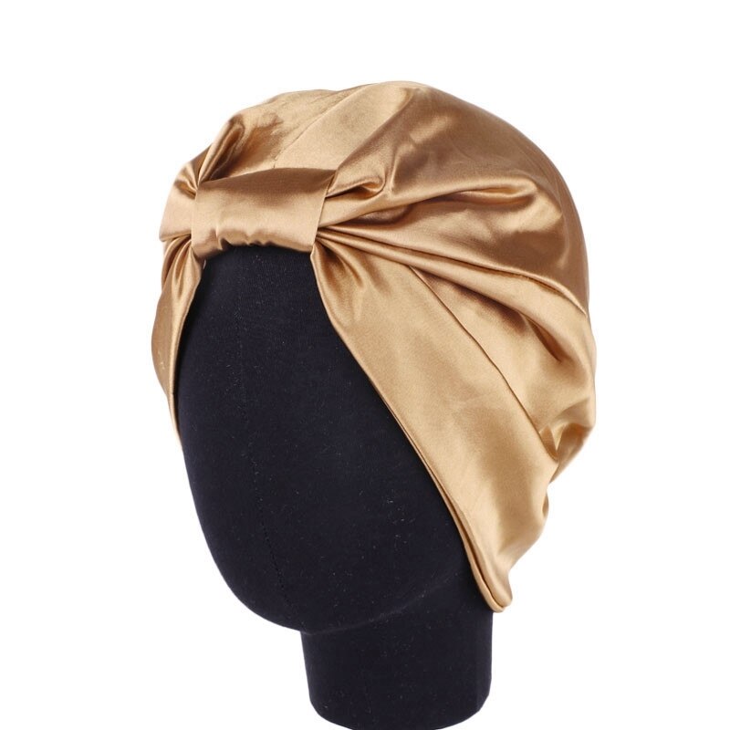 Satin hætte hårhætter salon nat hår hat naturligt krøllet hår dobbelt elastik bade søvn kvinder hovedbetræk wrap hat: Khaki