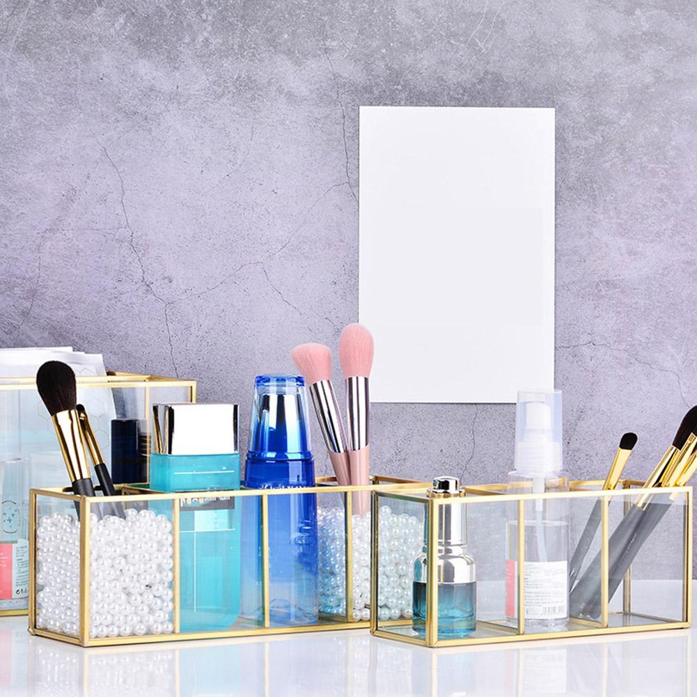 Gennemsigtig glas makeup børste opbevaringsboks luksus kosmetik opbevaringsboks container moderigtig og luksus