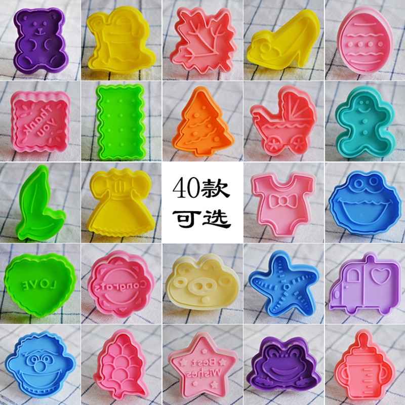 10 Stks/set Bakken Mallen Plastic Cookie Cutters Plunger Biscuit Diy Mold Groente Fruit Cutter Bakvorm Stencils Gebak