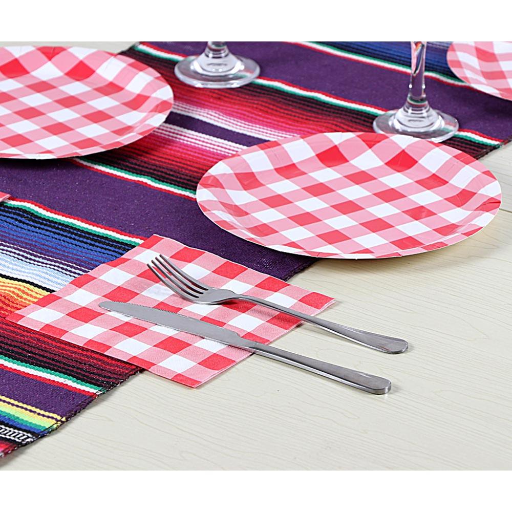 OurWarm Disposable Tableware Red and White Checkered Perfect for Italian Dinner Party Square Tablecloth Strawberry Birthday